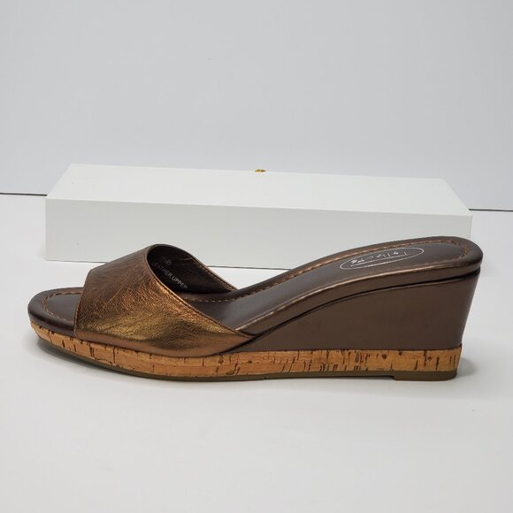 Talbots Bronze Brown Leather Upper Slip-On Wedge Sandal Size 7 1/2B - Picture 4 of 13
